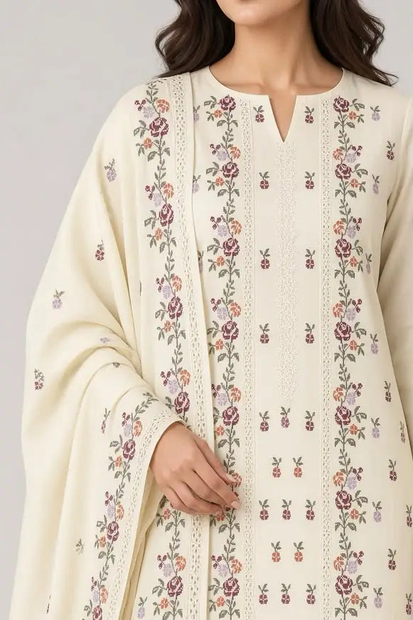 3PC PURE DHANAK ELEGANCE EMBROIDERED