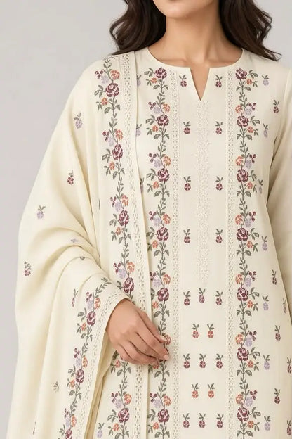 3PC PURE DHANAK ELEGANCE EMBROIDERED