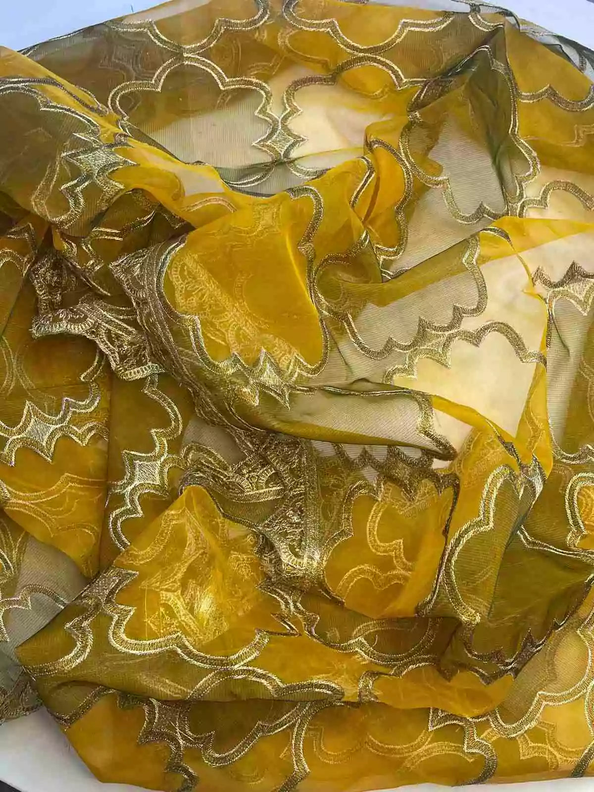 4PC MUSTARD FANCY HEAVY EMBROIDERY WORK PREMIUM STUFF